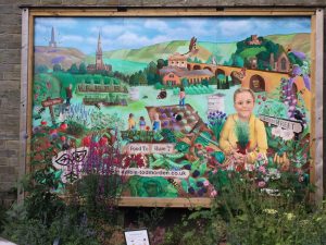 Incredible Edible mural on the canal at Todmorden